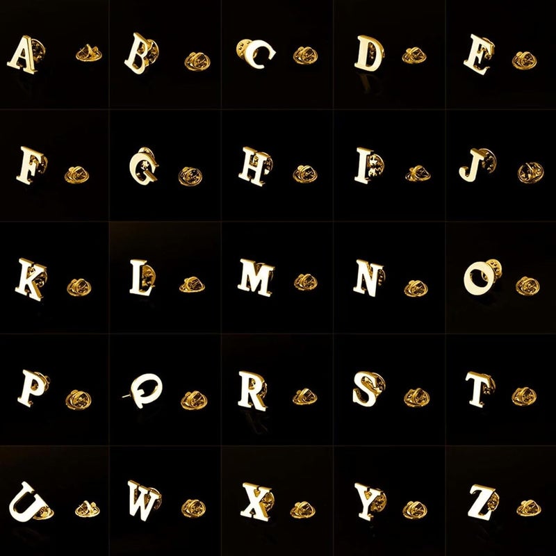ETHOON Initial Letter Lapel Pins for Men Women Personalized Name Brooch Pins for Men Suits Hats Metal Button Pins Gold A-Z - Image 5